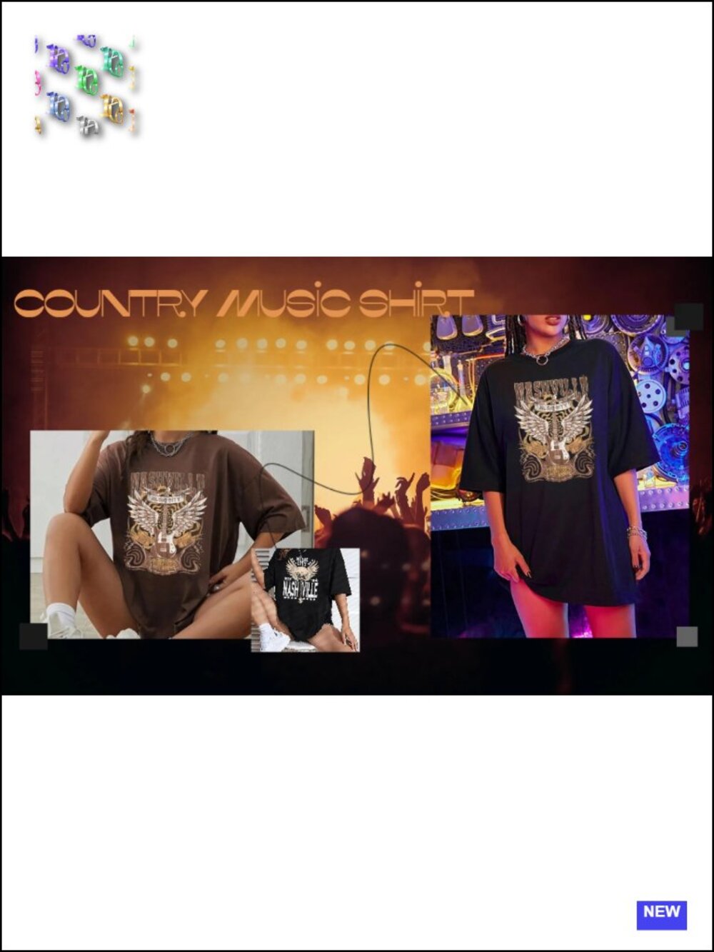 Oversized Nashville Music City Vintage Guitar Wings Graphic Tee - Picture 4 of 5